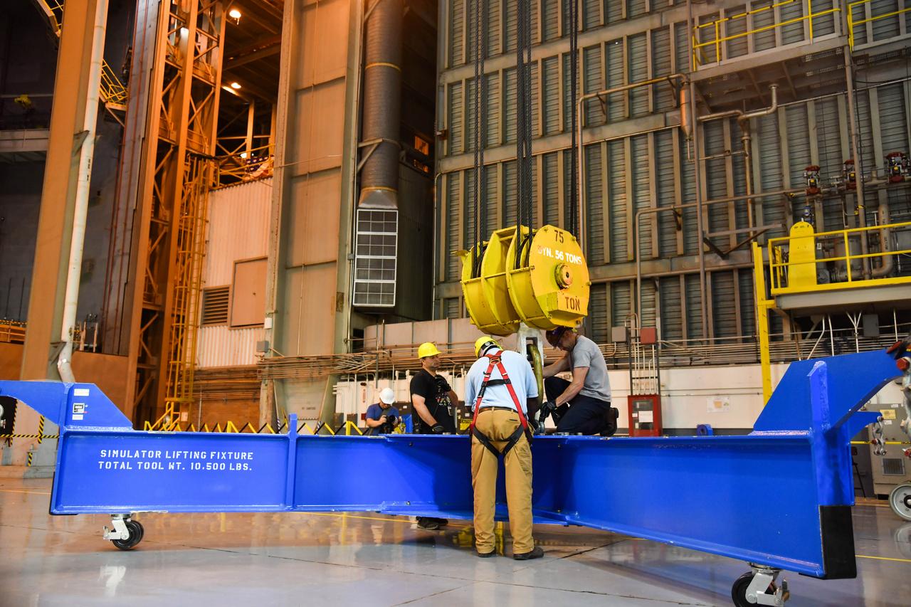 The Space Launch System (SLS) rocket’s liquid oxygen tank structural test article was manufactured and stacked in June 2019 at NASA’s Michoud Assembly Facility in New Orleans. To construct the test article, Boeing technicians at Michoud moved the liquid oxygen tank to the Vertical Assemby Building stacking and integration area. Here, they added simulators to mimic the two structures that connect to the tank, the intertank and the forward skirt.  This structural hardware for the SLS core stage for America’s new deep space rocket is structurally identical to the flight version of the tank. It will be shipped on the Pegasus barge to NASA’s Marshall Space Flight Center in Hunstville, Alabama, where it will undergo a series of tests that simulate the stresses and loads of liftoff and flight. These tests will help ensure designs are adequate for successful SLS missions to the Moon and beyond. The flight liquid oxygen tank along with the liquid hydrogen tank supplies more than 500,000 gallons of propellant to the core stages four RS-25 engines, which produce 2 million pounds of thrust to help send the SLS rocket to space.
